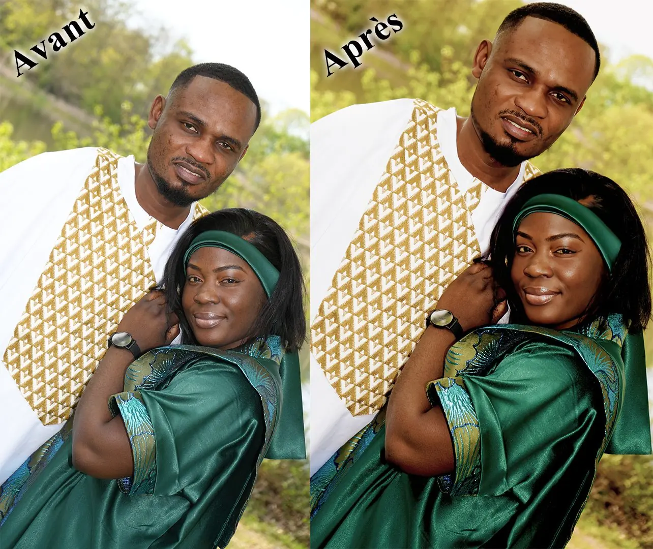 Retouche photo avant apres couple tenue traditionnelle