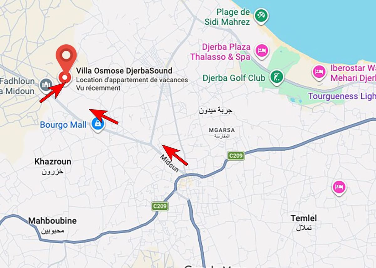 Carte d’accès à la villa dans une impasse à Fadhloun, Midoun