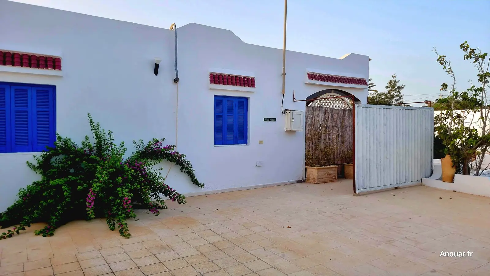 Location villa milka djerba entree bougainvillier portail proche plage yeti