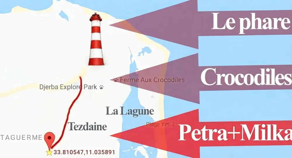 Location villa djerba piscine jacuzzi acces plan tezdaine phare crocodiles la lagune