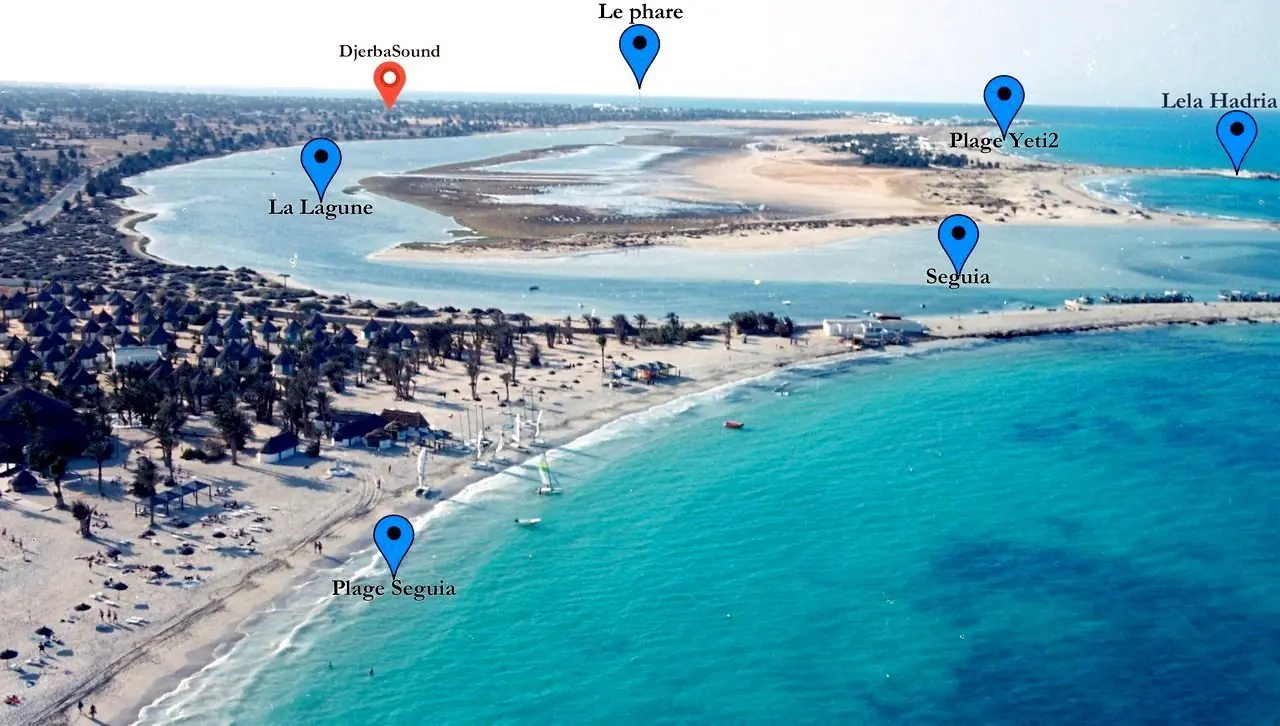 Location villa djerba piscine jacuzzi plage seguia vue aerienne la lagune yeti